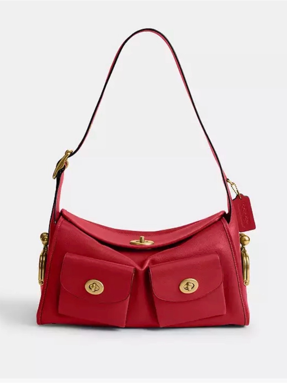 COACH Turnlock Haversack Bag Brass/Scarlet red